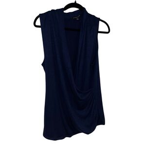 41 hawthorn navy sleeveless sweater tunic faux wrap deep V-neck xl